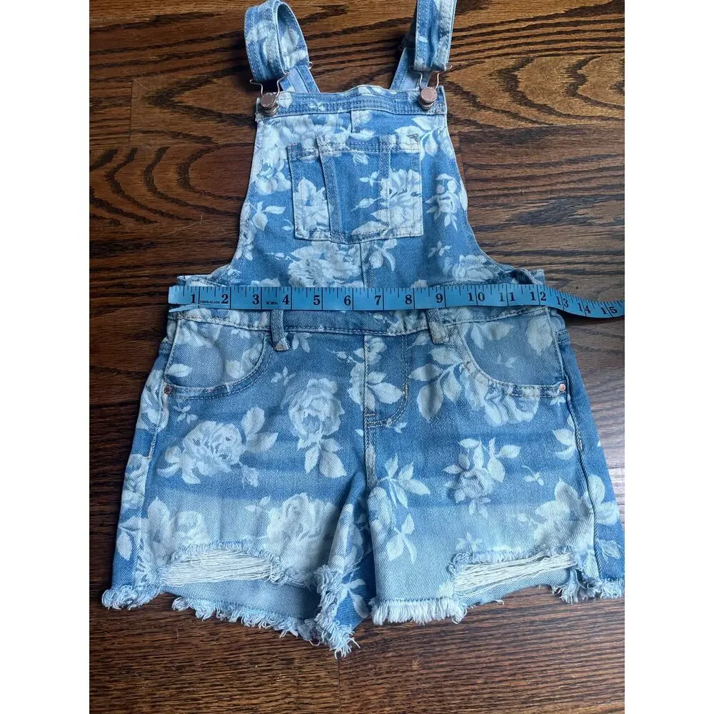 Jordache Girls Roses Denim romper overall Size 7/8 blue